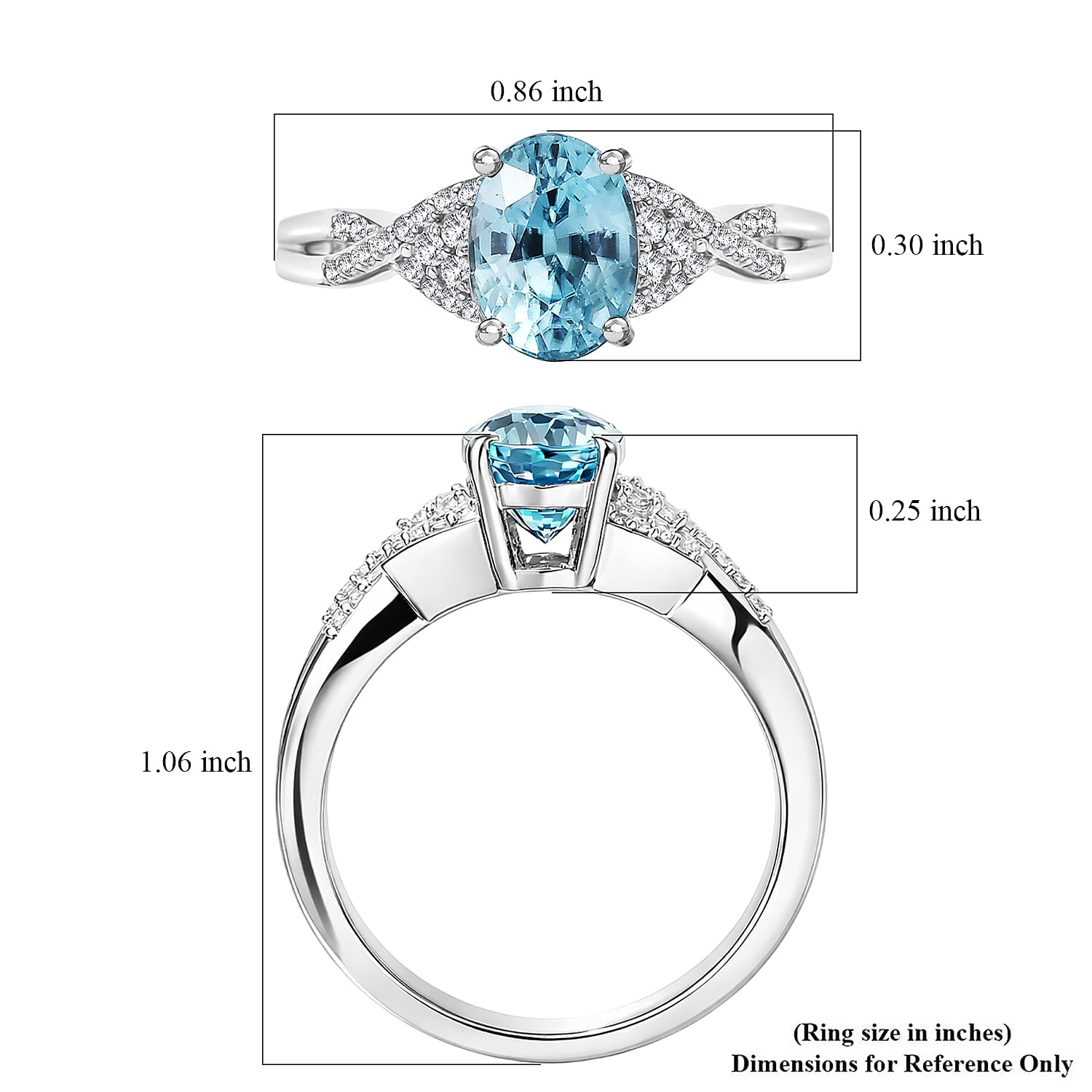D'Joy Cambodian Blue Zircon and White Zircon 2.25 ctw Ring in Rhodium Over Sterling Silver (Size 9.0)