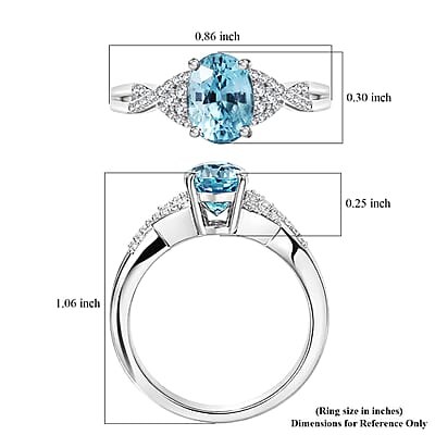 D'Joy Cambodian Blue Zircon and White Zircon 2.25 ctw Ring in Rhodium Over Sterling Silver (Size 9.0)