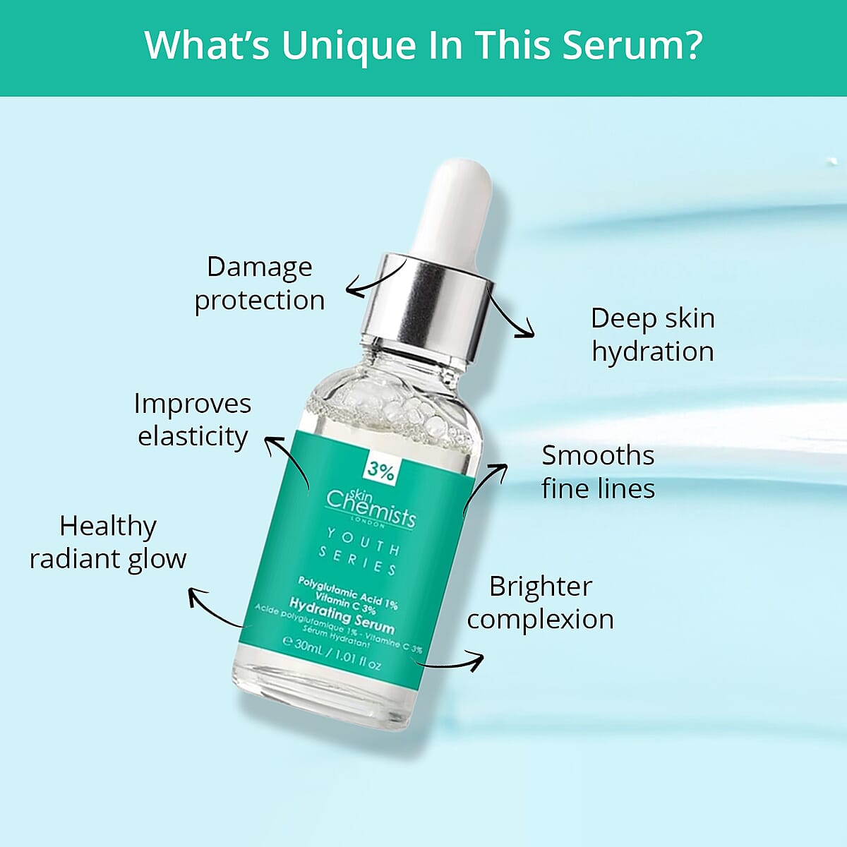 SkinChemists Youth Series Hydrating Serum Polyglutamic Acid 1% & Vitamin C 3% (1.01oz) image number 2