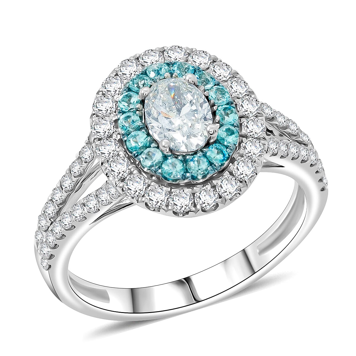 Modani Diamond (G - SI1) and Brazilian Paraiba Tourmaline 1.37 ctw Ring in 950 Platinum (Size 6.0) 4.73 Grams image number 0