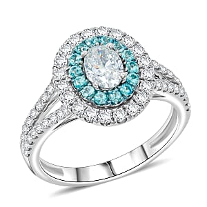 Modani Diamond (G - SI1) and Brazilian Paraiba Tourmaline 1.37 ctw Ring in 950 Platinum (Size 6.0) 4.73 Grams