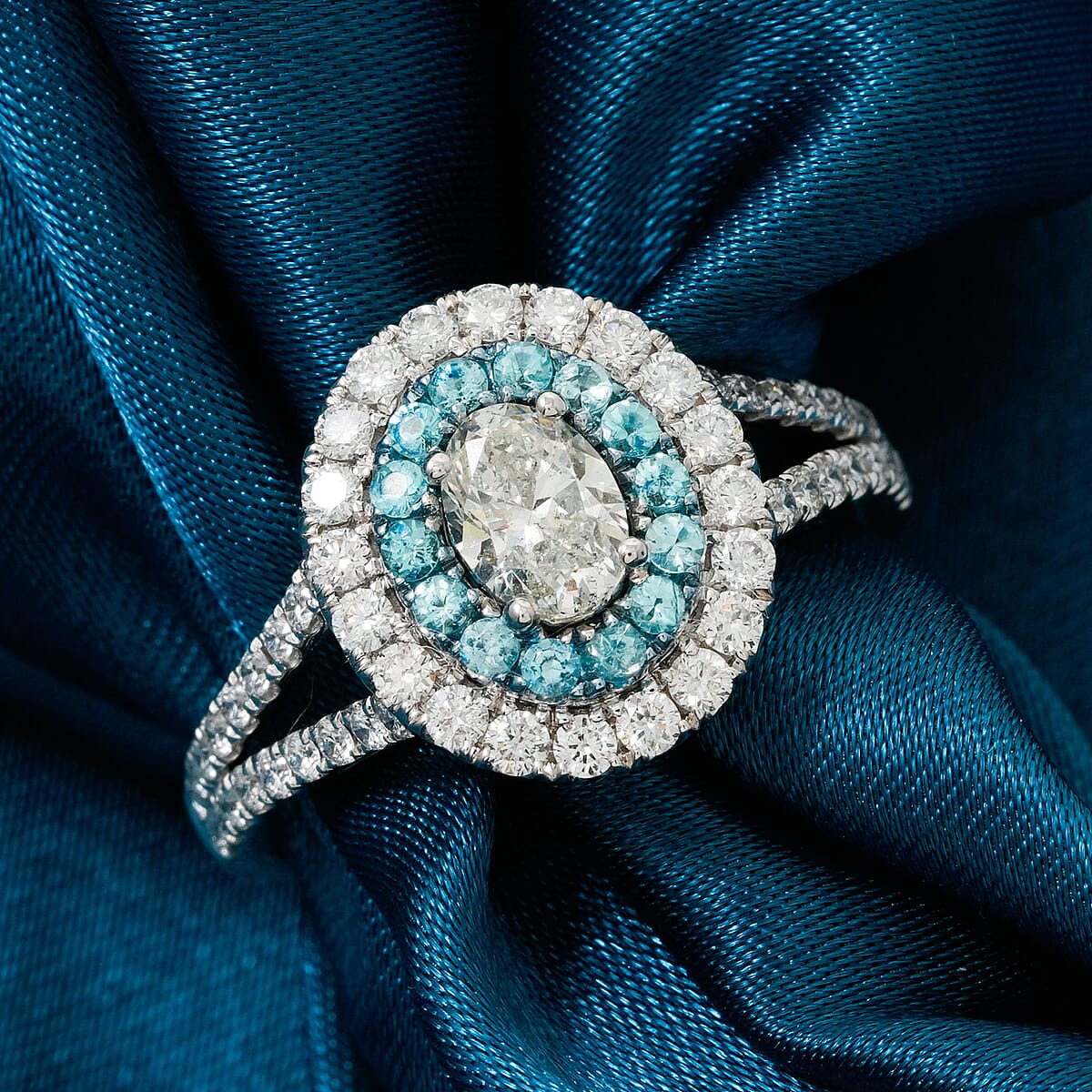 Modani Diamond (G - SI1) and Brazilian Paraiba Tourmaline 1.37 ctw Ring in 950 Platinum (Size 6.0) 4.73 Grams image number 1