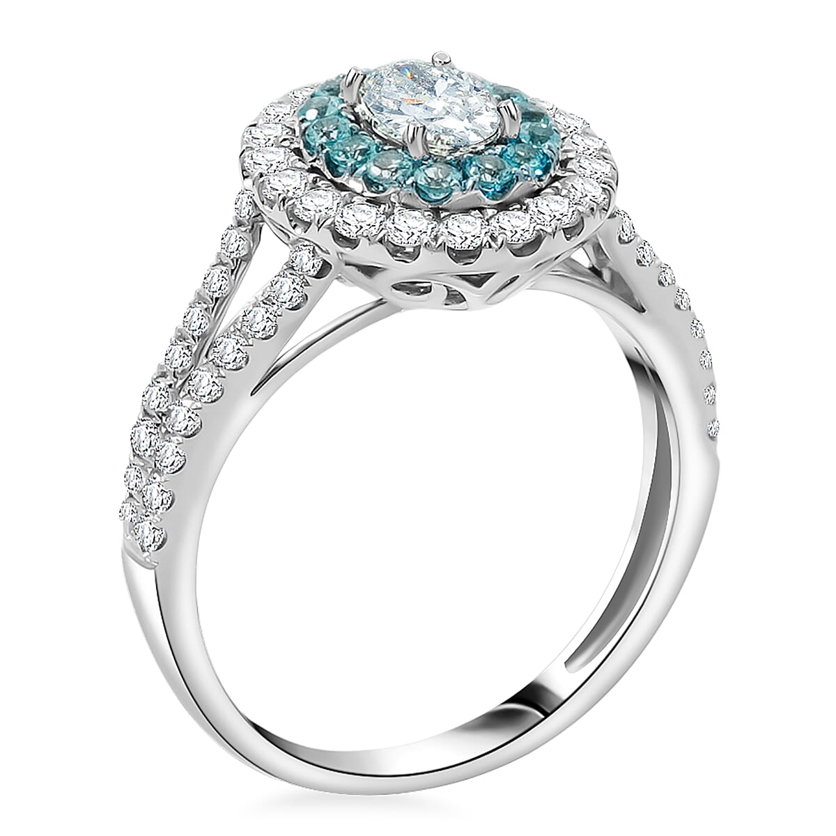 Modani Diamond  (G - SI1) and Brazilian Paraiba Tourmaline 1.37 ctw Ring in 950 Platinum (Size 7.0) 4.73 Grams image number 3
