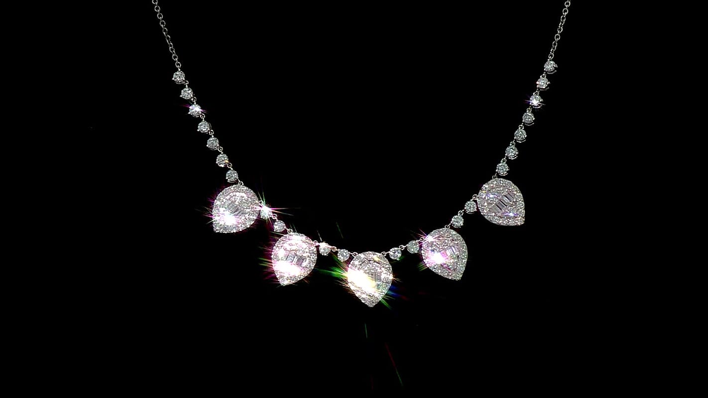 Luxuriant Lab Grown Diamond Heart Cascade Necklace in Sterling Silver 6.88 ctw (18 Inches)