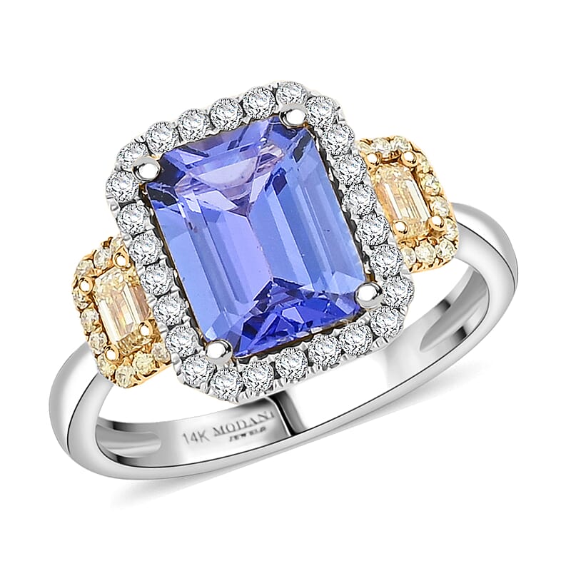 Modani Tanzanite, Natural Yellow and White Diamond 3.20 ctw Ring in 950 Platinum and 14K Yellow Gold (Size 5.0) 5.30 Grams