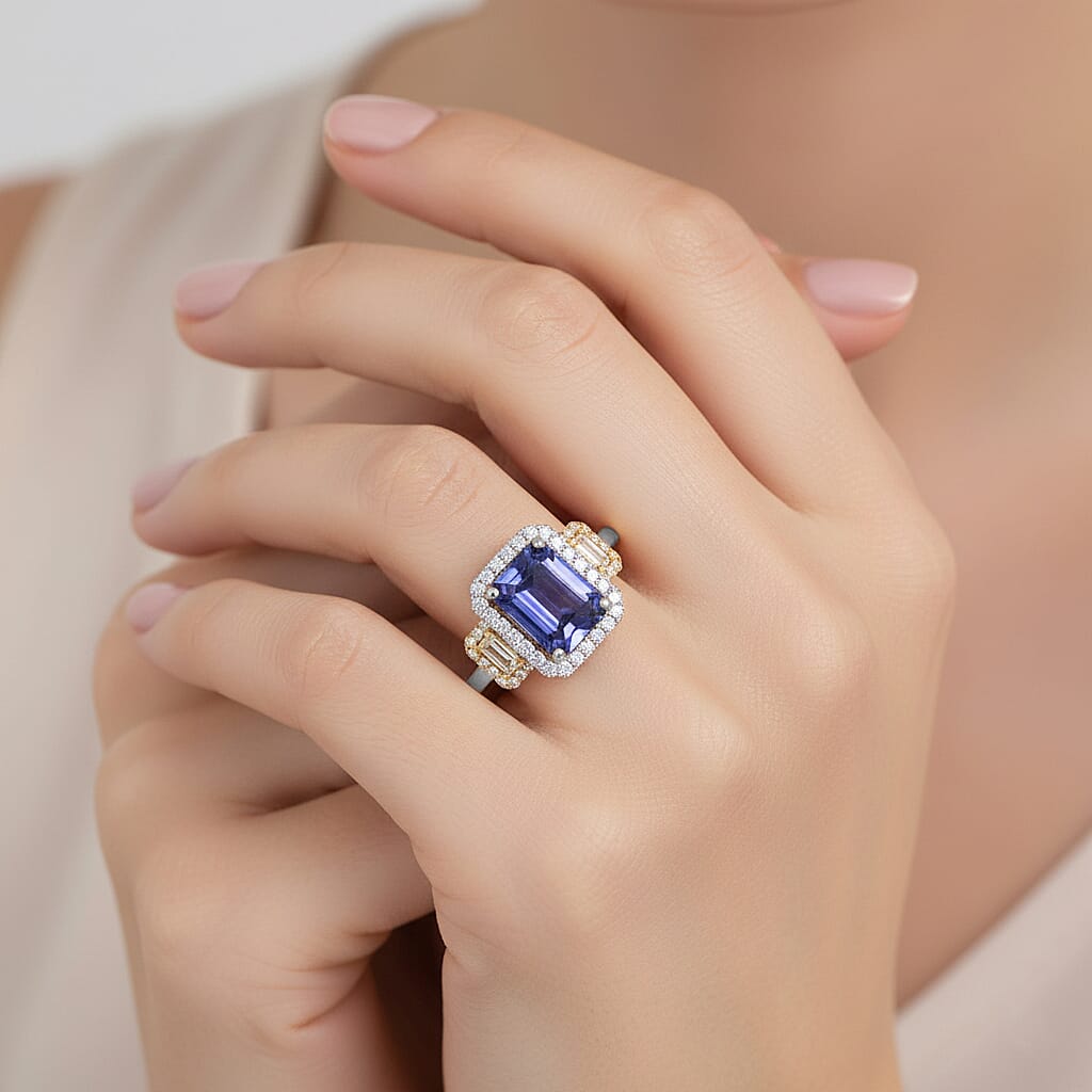 Modani Tanzanite, Natural Yellow and White Diamond 3.20 ctw Ring in 950 Platinum and 14K Yellow Gold (Size 5.0) 5.30 Grams