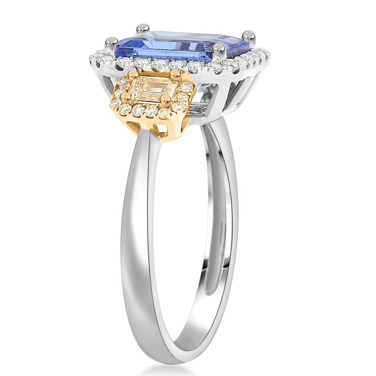 Modani Tanzanite, Natural Yellow and White Diamond 3.20 ctw Ring in 950 Platinum and 14K Yellow Gold (Size 5.0) 5.30 Grams