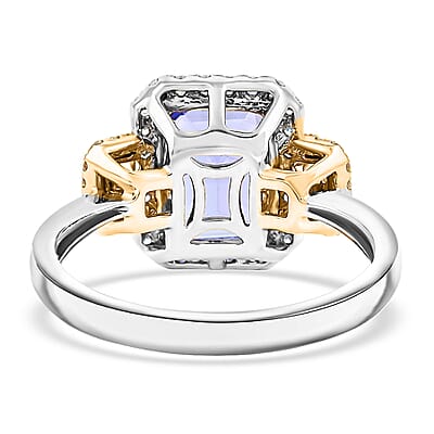 Modani Tanzanite, Natural Yellow and White Diamond 3.20 ctw Ring in 950 Platinum and 14K Yellow Gold (Size 5.0) 5.30 Grams