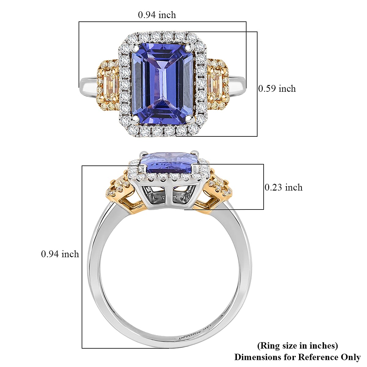 Modani Tanzanite, Natural Yellow and White Diamond 3.20 ctw Ring in 950 Platinum and 14K Yellow Gold (Size 5.0) 5.30 Grams