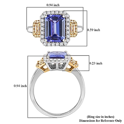 Modani Tanzanite, Natural Yellow and White Diamond 3.20 ctw Ring in 950 Platinum and 14K Yellow Gold (Size 5.0) 5.30 Grams