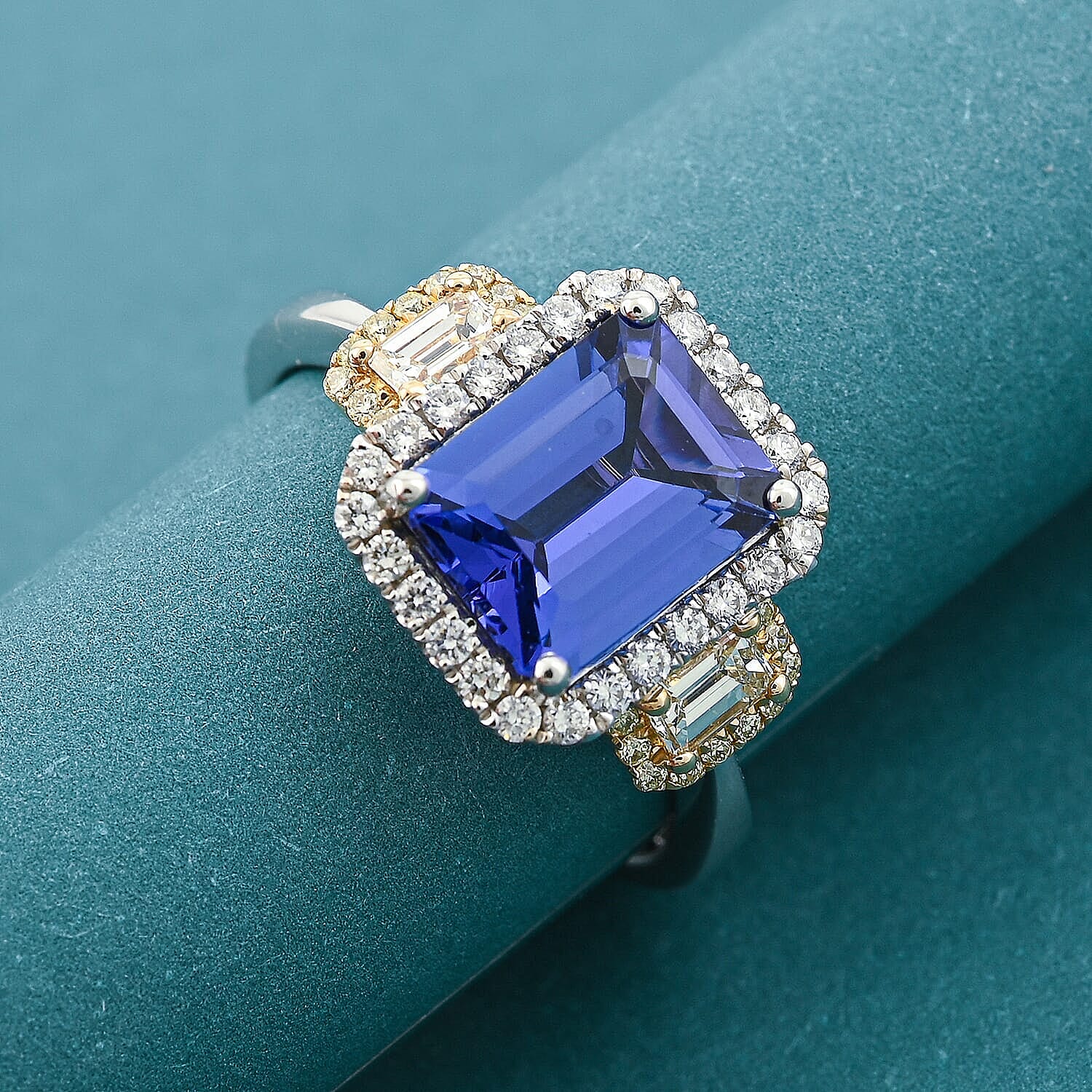 Modani Tanzanite, Natural Yellow and White Diamond 3.20 ctw Ring in 950 Platinum and 14K Yellow Gold (Size 6.0) 5.30 Grams