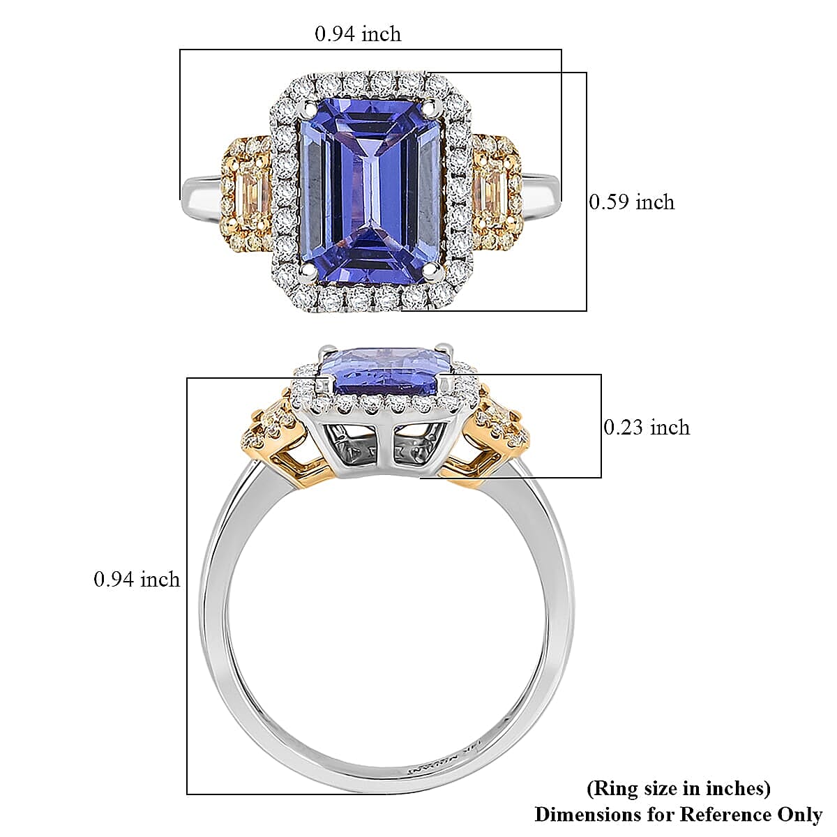 Modani Tanzanite, Natural Yellow and White Diamond 3.20 ctw Ring in 950 Platinum and 14K Yellow Gold (Size 6.0) 5.30 Grams