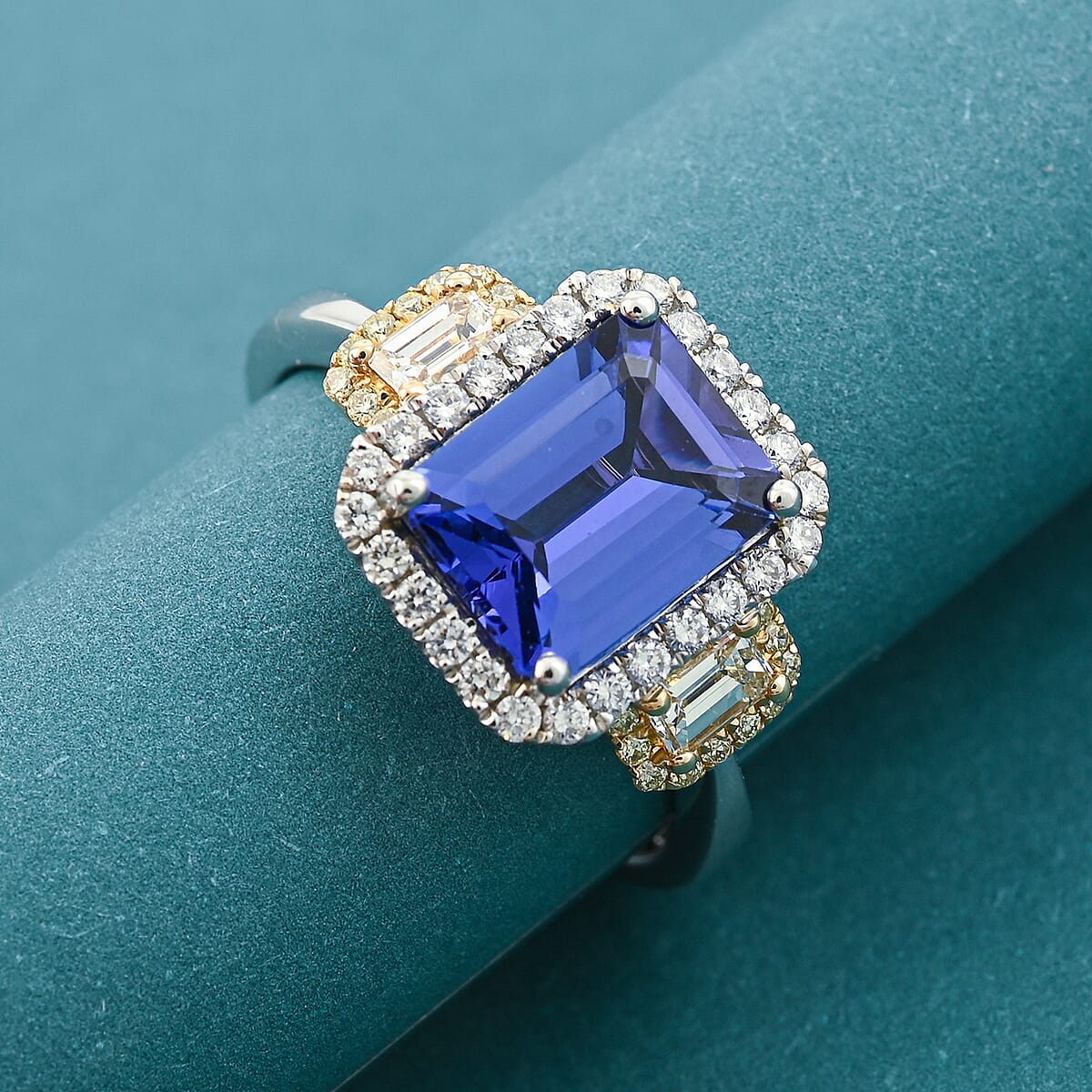 Modani Tanzanite, Natural Yellow and White Diamond 3.20 ctw Ring in 950 Platinum and 14K Yellow Gold (Size 7.0) 5.30 Grams image number 1