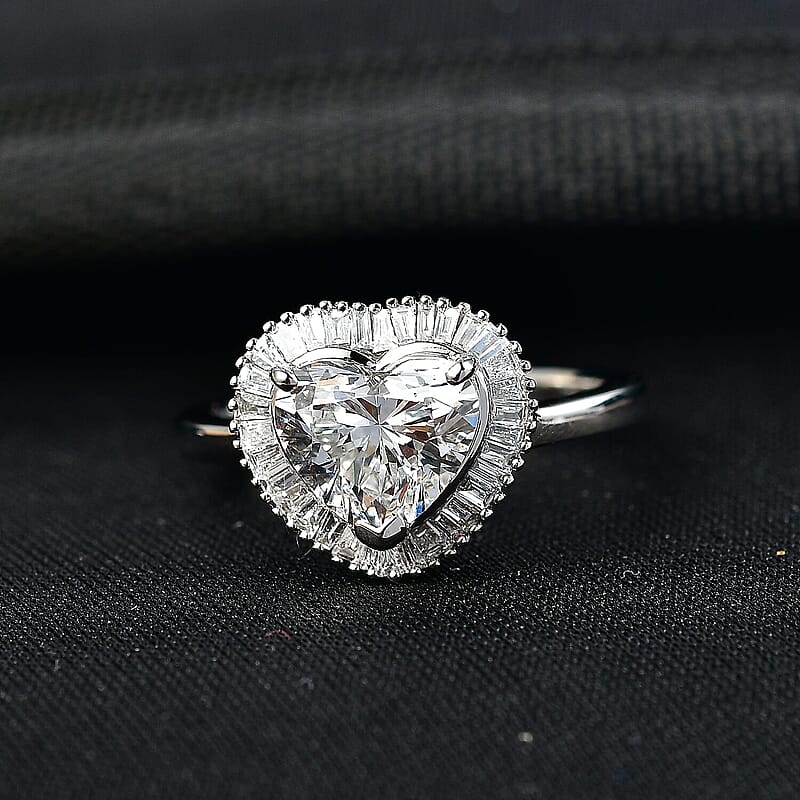 Luxuriant Lab Grown Diamond E-F VS 2.50 ctw Heart Ring in 950 Platinum (Size 5.0) 6.50 Grams