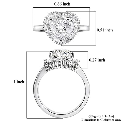 Luxuriant Lab Grown Diamond E-F VS 2.50 ctw Heart Ring in 950 Platinum (Size 5.0) 6.50 Grams