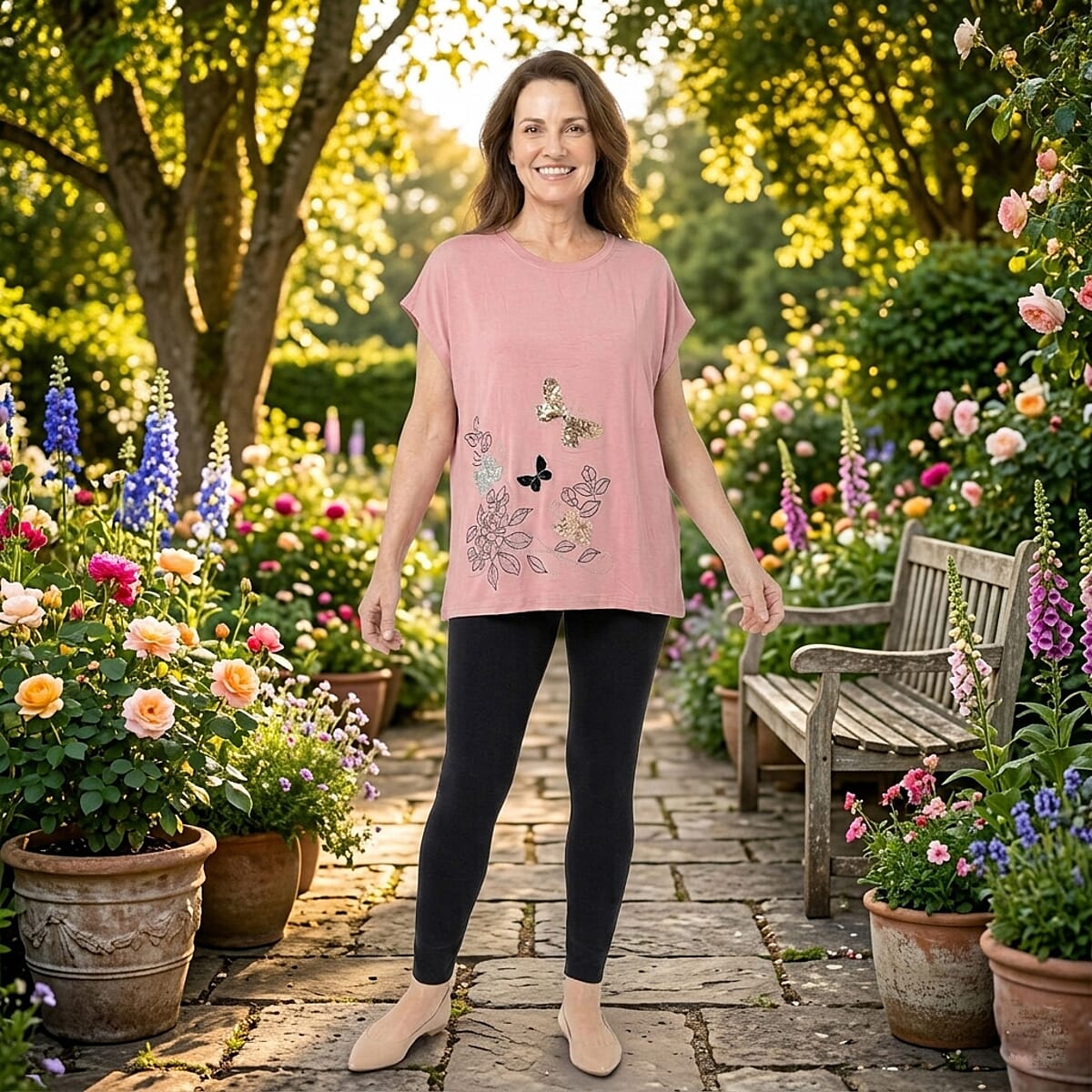 La Marey Pink Rhinestone Top - One Size Fits Most image number 1