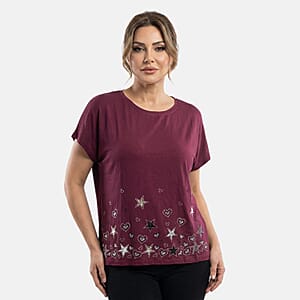 Lay Marey Wine Rhinestone Top - One Size Fits Most
