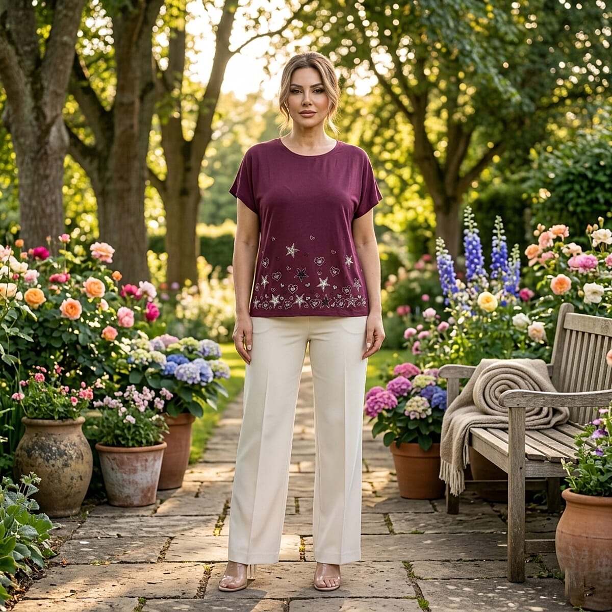 Lay Marey Wine Rhinestone Top - One Size Fits Most image number 1