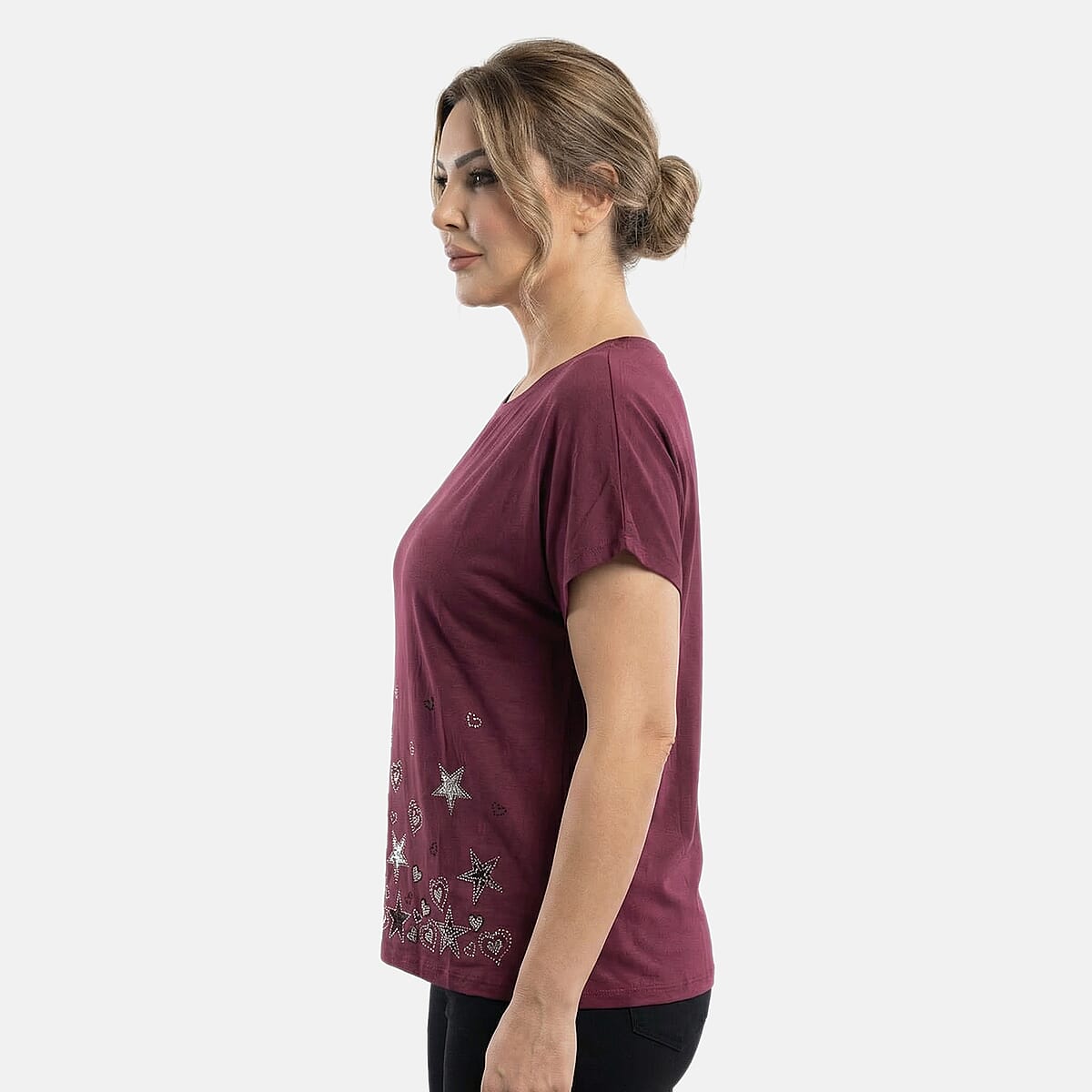 Lay Marey Wine Rhinestone Top - One Size Fits Most image number 3