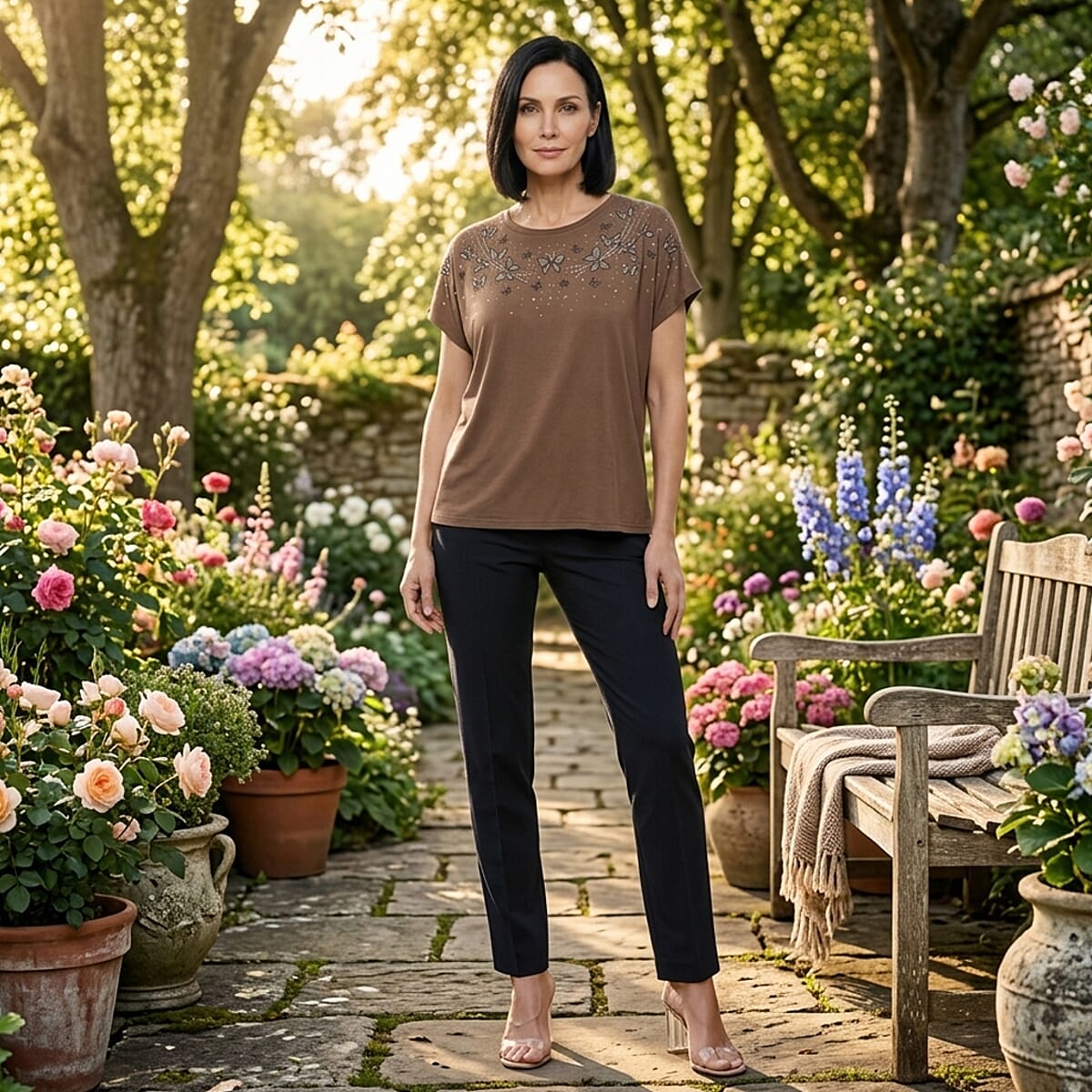 Lay Marey Brown Rhinestone Top - One Size Fits Most image number 1