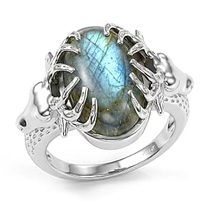 EverTrue Malagasy Labradorite 8.40 ctw Ring in Platinum Bond (Size 8.0) 