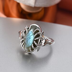 EverTrue Malagasy Labradorite 8.40 ctw Ring in Platinum Bond (Size 8.0) 