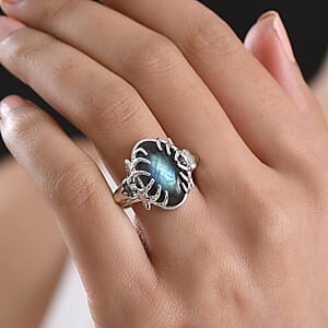 EverTrue Malagasy Labradorite 8.40 ctw Ring in Platinum Bond (Size 8.0) 