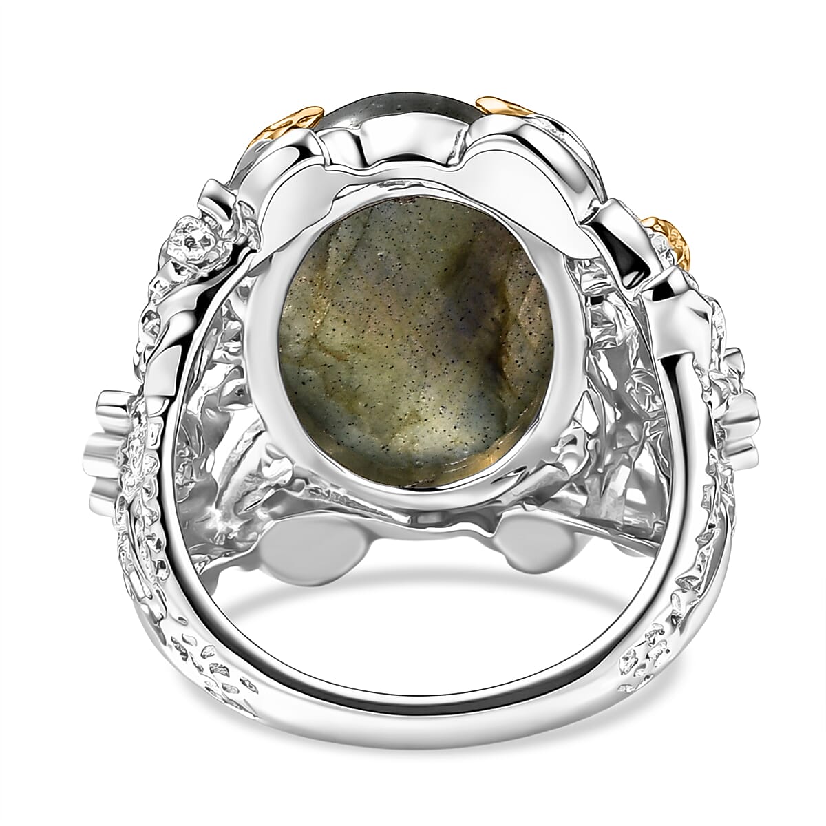 EverTrue Malagasy Labradorite 12.40 ctw Floral and Butterfly Ring in 18K YG Plated and Platinum Bond (Size 5.0) image number 4