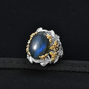 EverTrue Malagasy Labradorite Ring in 18K YG Plated and Platinum Bond (Size 10.0) 12.40 ctw