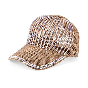 La Marey Tan Striped Hollow Out Cap with Rhinestones