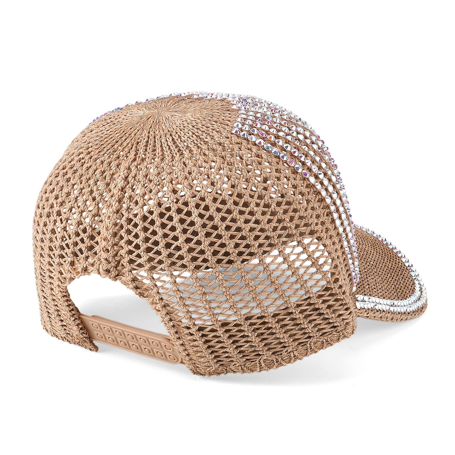 La Marey Tan Striped Hollow Out Cap with Rhinestones