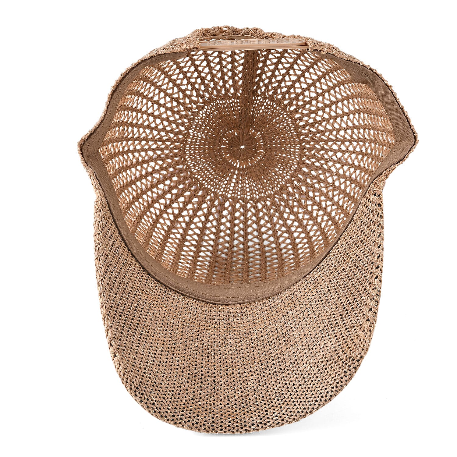 La Marey Tan Striped Hollow Out Cap with Rhinestones