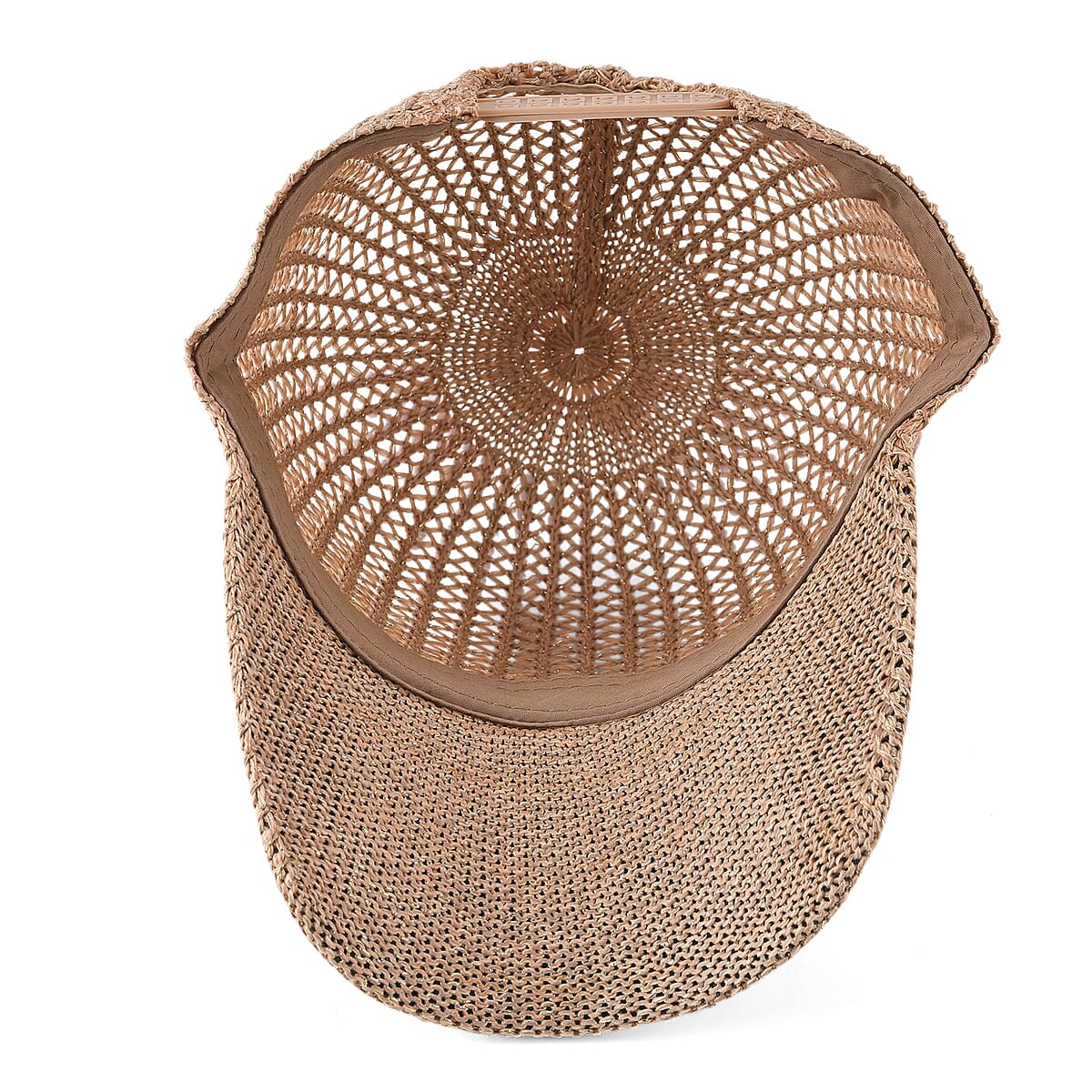 La Marey Tan Striped Hollow Out Cap with Rhinestones image number 5