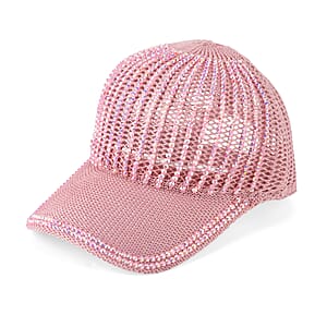 La Marey Pink Striped Hollow Out Cap with Rhinestones
