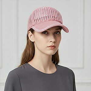 La Marey Pink Striped Hollow Out Cap with Rhinestones