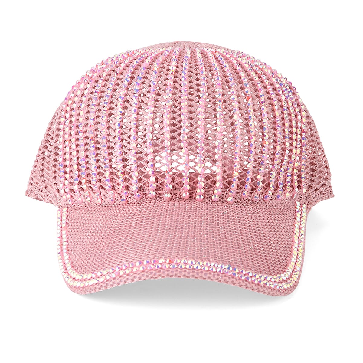 La Marey Pink Striped Hollow Out Cap with Rhinestones image number 3