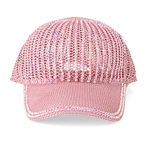 La Marey Pink Striped Hollow Out Cap with Rhinestones
