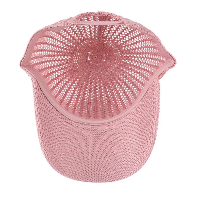 La Marey Pink Striped Hollow Out Cap with Rhinestones
