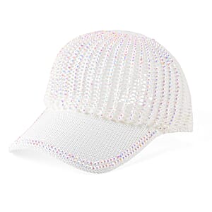 La Marey Beige Striped Hollow Out Cap with Rhinestones