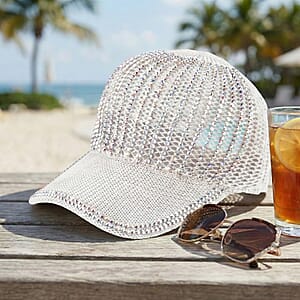 La Marey Beige Striped Hollow Out Cap with Rhinestones