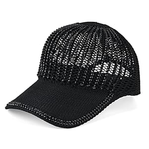 La Marey Black Striped Hollow Out Cap with Rhinestones