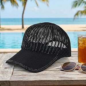 La Marey Black Striped Hollow Out Cap with Rhinestones