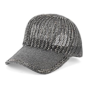 La Marey Gray Striped Hollow Out Cap with Rhinestones