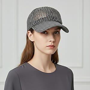 La Marey Gray Striped Hollow Out Cap with Rhinestones