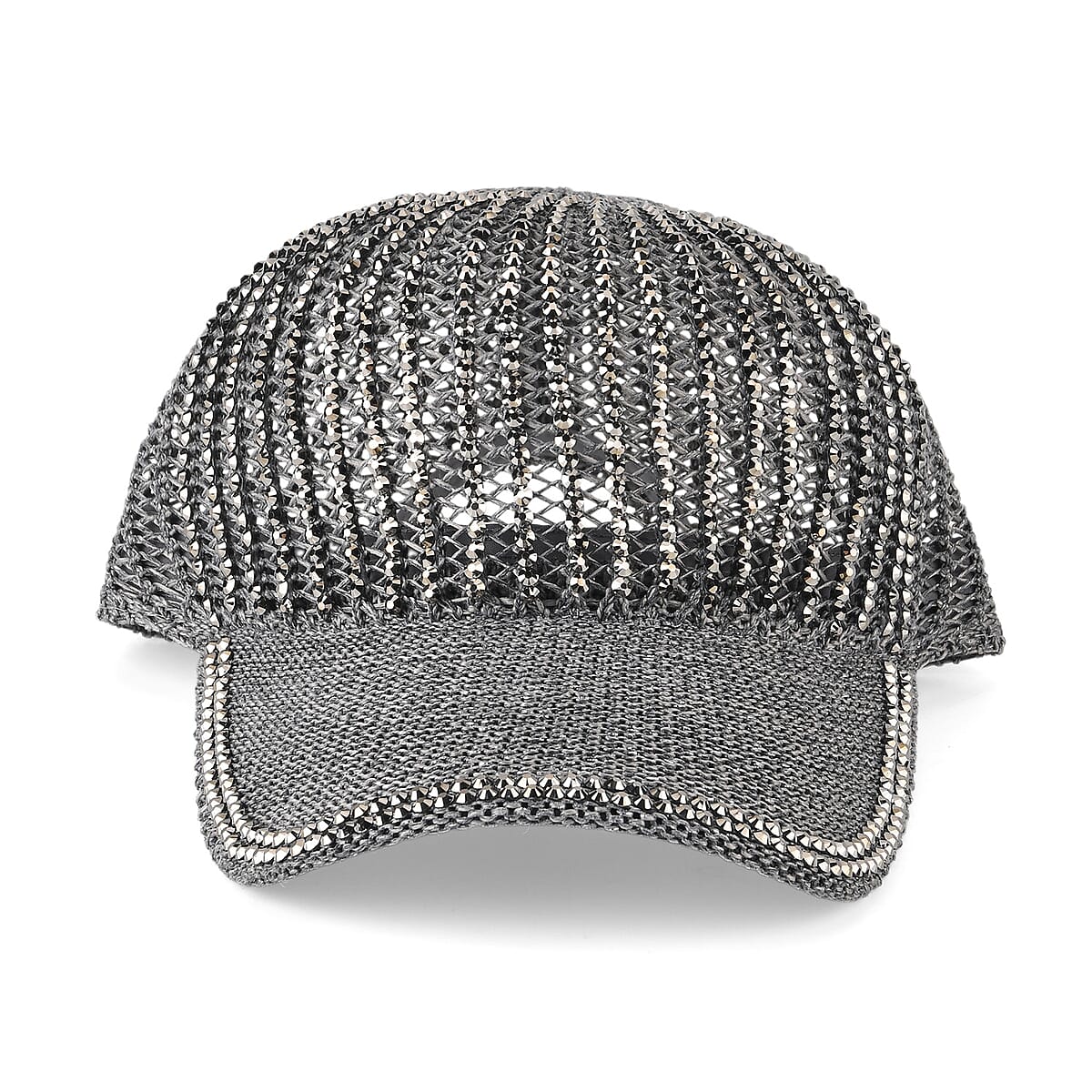 La Marey Gray Striped Hollow Out Cap with Rhinestones image number 3