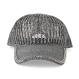La Marey Gray Striped Hollow Out Cap with Rhinestones