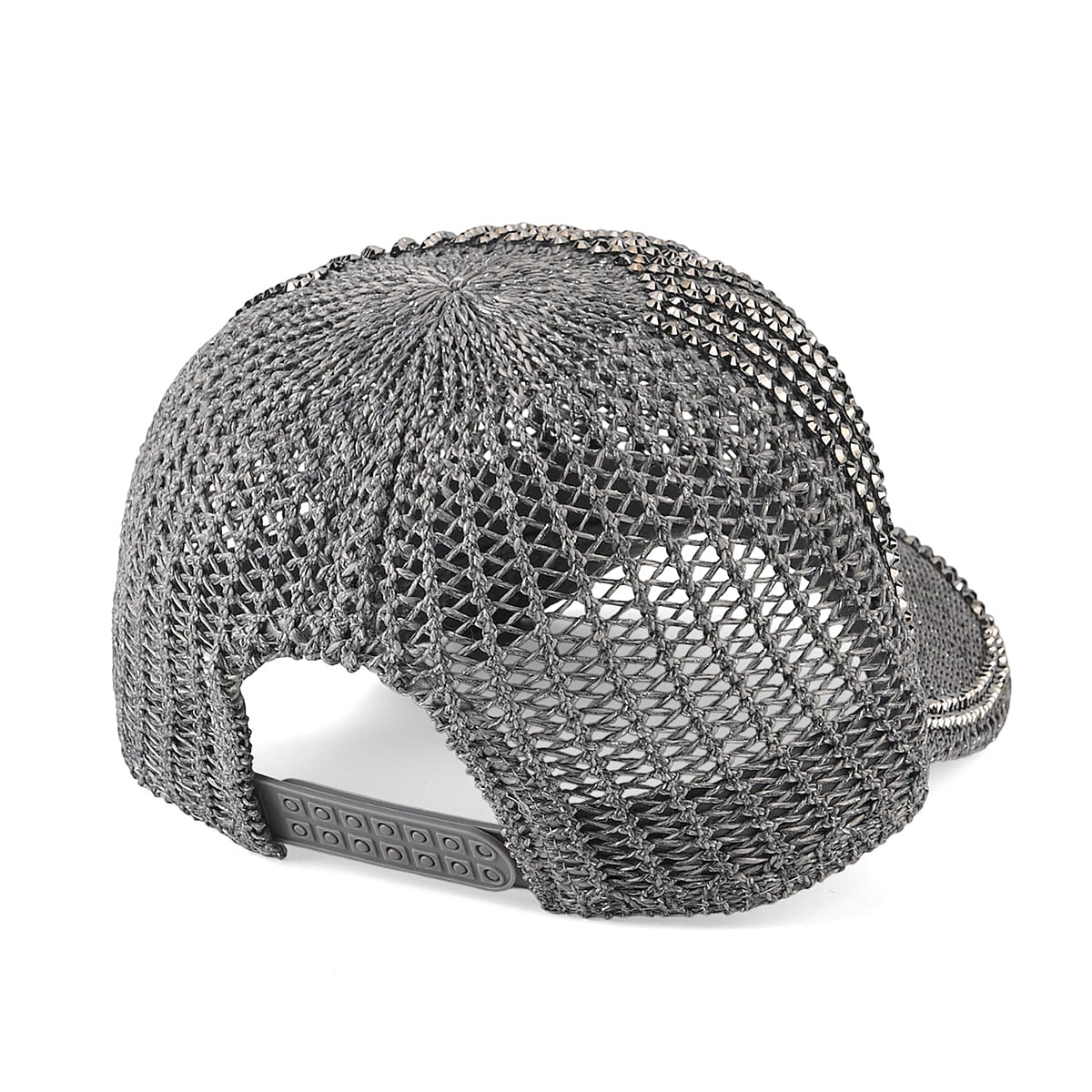 La Marey Gray Striped Hollow Out Cap with Rhinestones image number 4