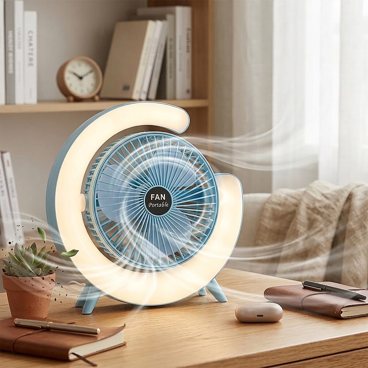 Livmore Blue RGB Fan with Color Lighting (9.53"x2.28"x9.53") image number 1