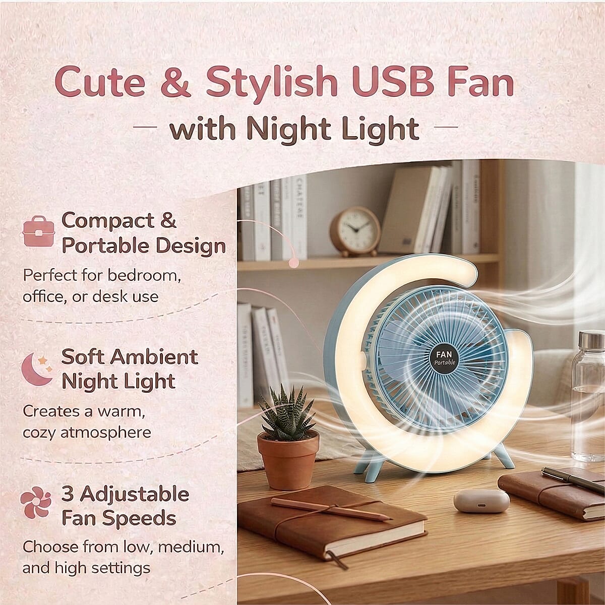 Livmore Blue RGB Fan with Color Lighting (9.53"x2.28"x9.53") image number 2