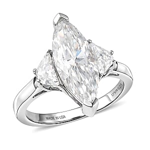 D'Joy Moissanite 4.50 ctw Trinity Spark Ring in Rhodium Over Sterling Silver (Size 10.0)